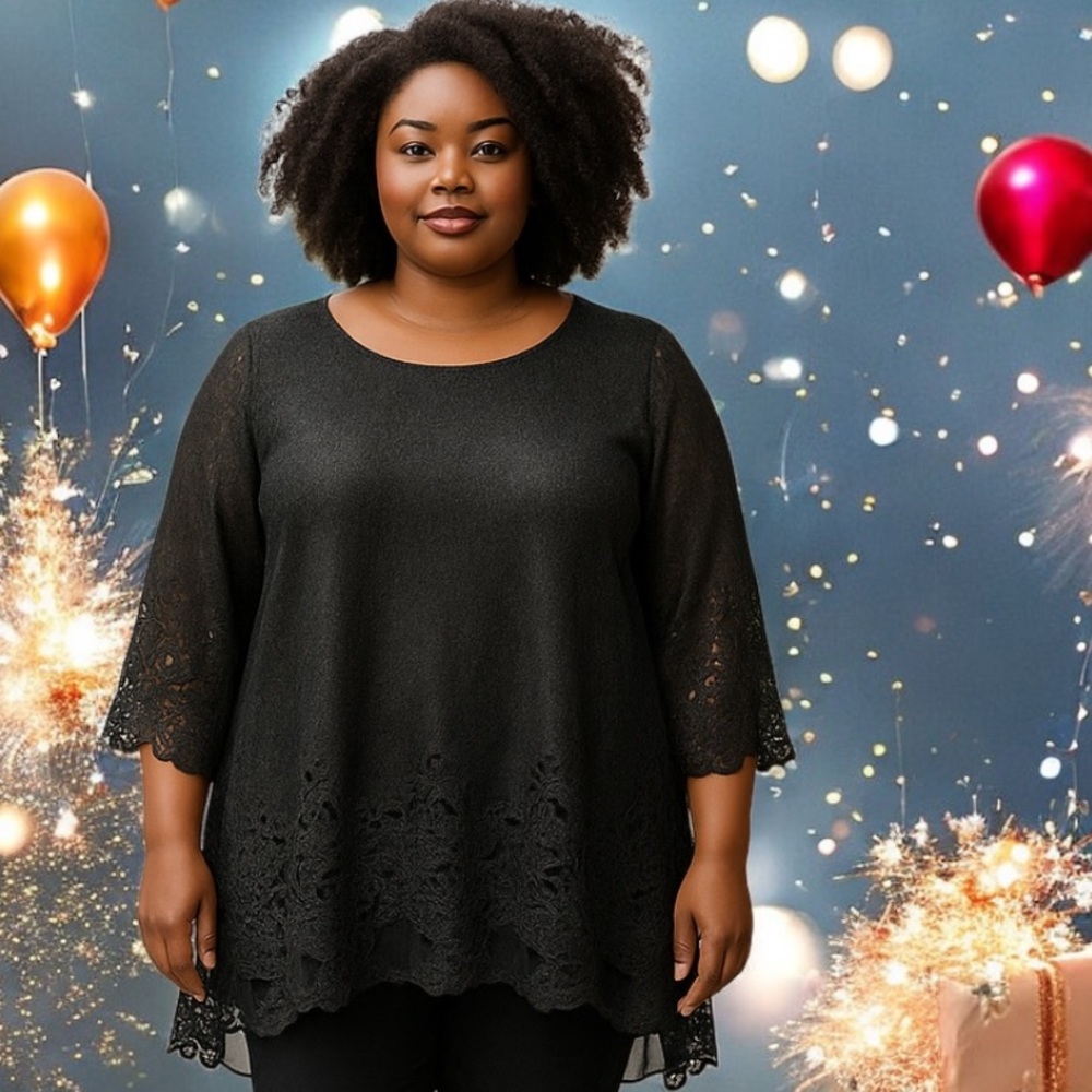 Gorgeous black sheer underneath and black lace overlay formal blouse
